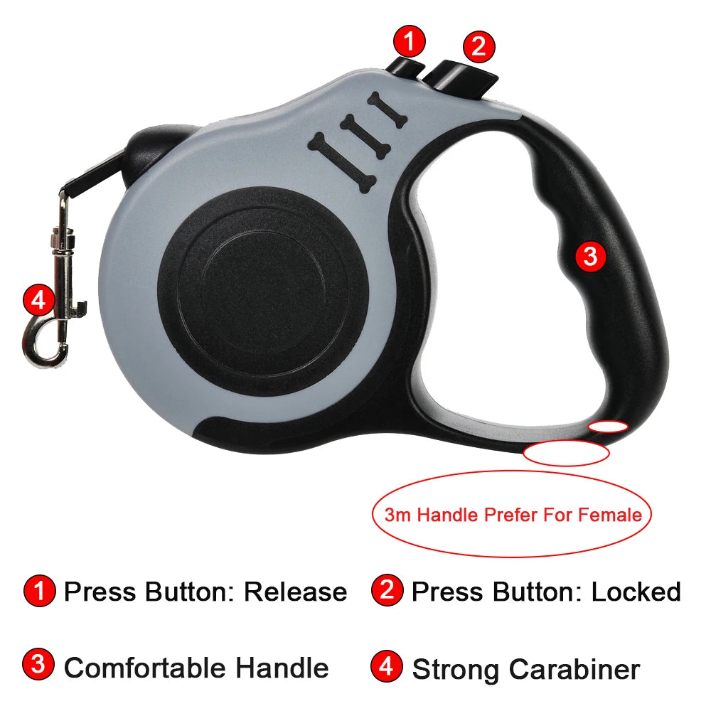 Correa Retráctil para Perros de Nylon Resistente 3 m / 5 m