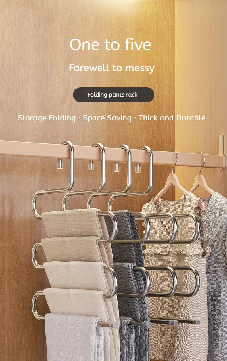 Perchero Plegable de 5 Niveles en Acero Inoxidable para Pantalones y Ropa