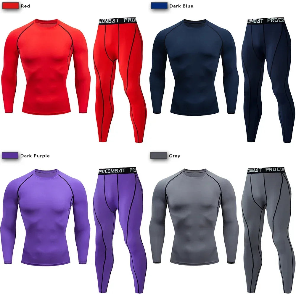 Conjunto deportivo de compresión para hombre, remera y calza elastizada