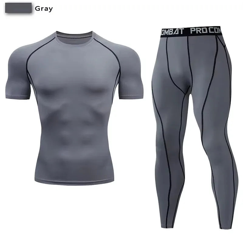 Conjunto deportivo de compresión para hombre, remera y calza elastizada