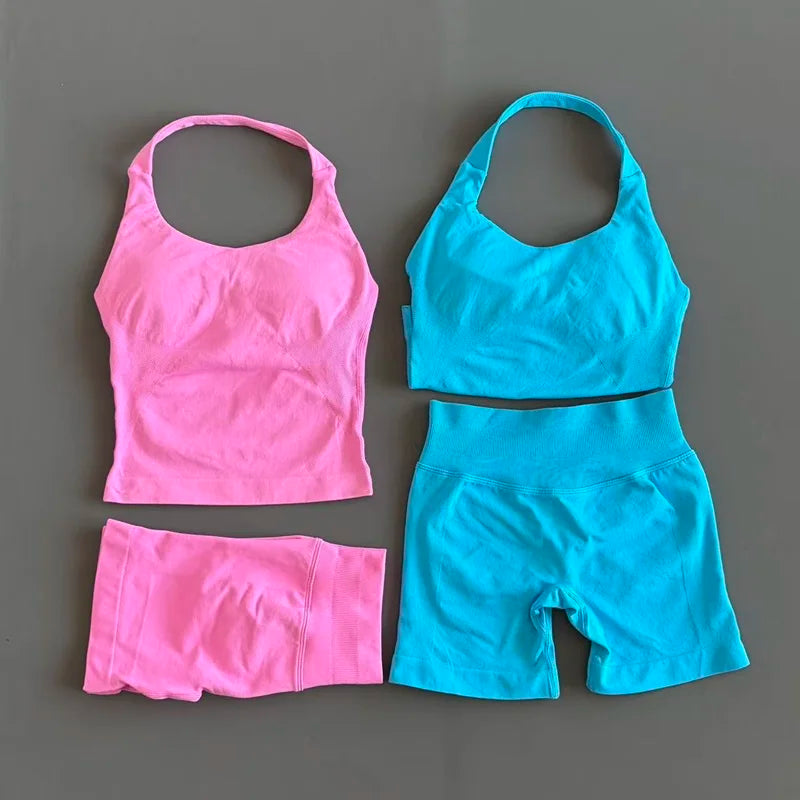 Conjunto Deportivo de 2 Piezas Top Halter y Short Modelador para Mujer