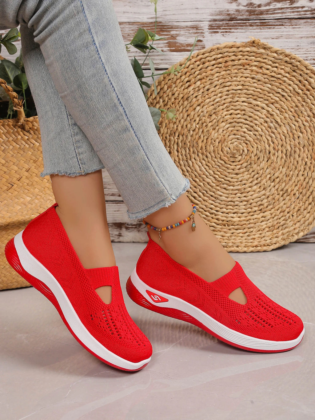 Zapatillas de mujer tejidas, livianas y transpirables