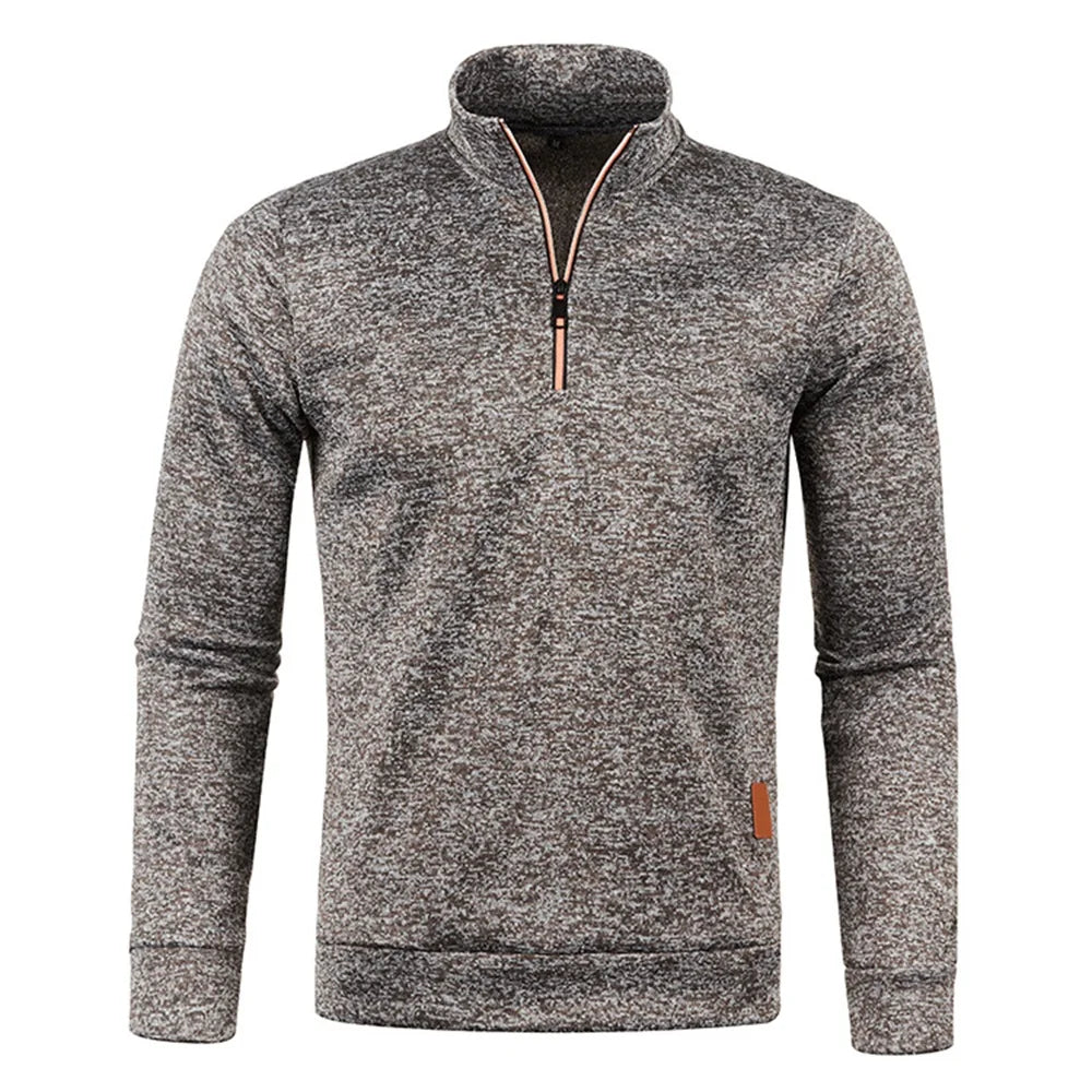 Buzo de Hombre con Media Cremallera y Cuello Alto, Tejido Grueso Liso