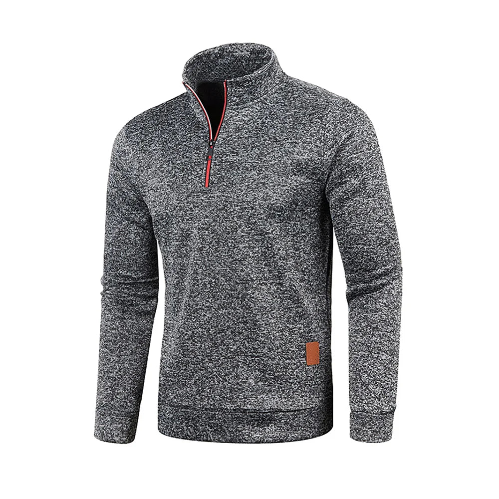 Buzo de Hombre con Media Cremallera y Cuello Alto, Tejido Grueso Liso