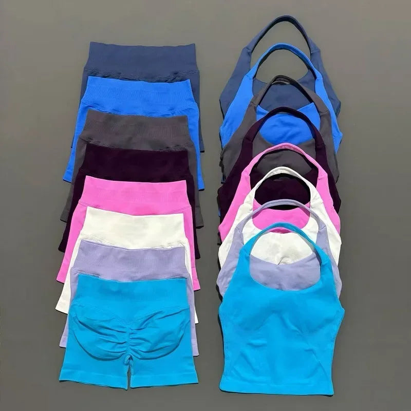Conjunto Deportivo de 2 Piezas Top Halter y Short Modelador para Mujer