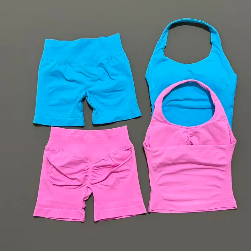 Conjunto Deportivo de 2 Piezas Top Halter y Short Modelador para Mujer