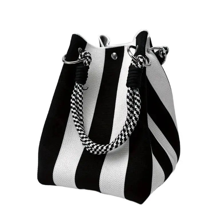 Cartera Tote Mini Tejida a Crochet Rayas Estilo Coreano