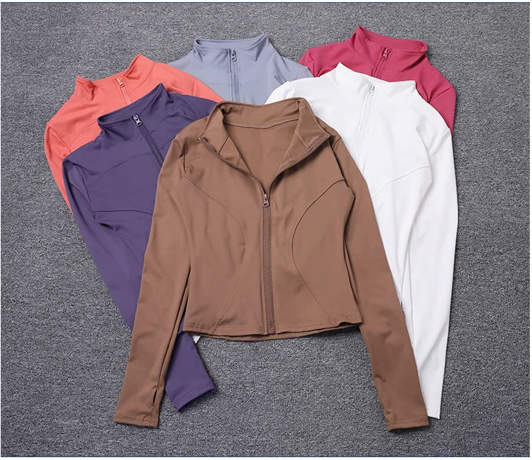 Campera deportiva de mujer para entrenamiento, manga larga con cierre