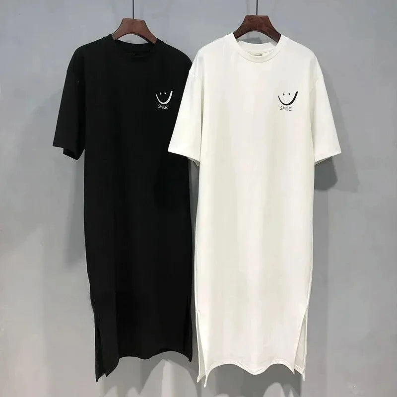Vestido Midi Tipo Remera Manga Corta Oversize