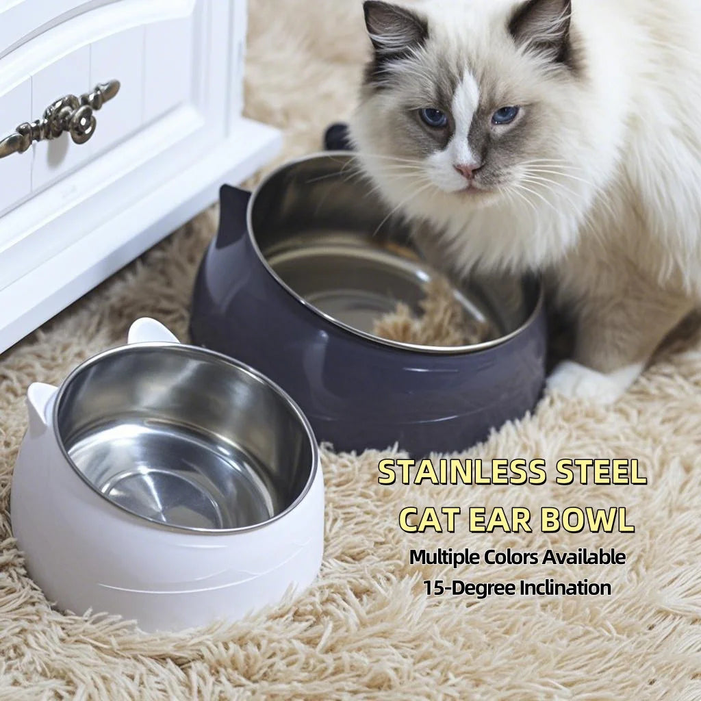 Comedero Doble Inclinado de Acero Inoxidable para Gatos y Perros Pequeños