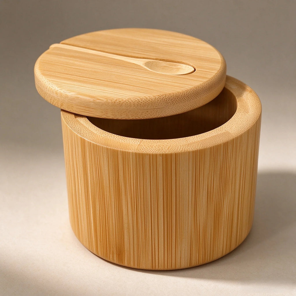Frasco de Bambú para Especias con Cuchara Integrada y Tapa Giratoria