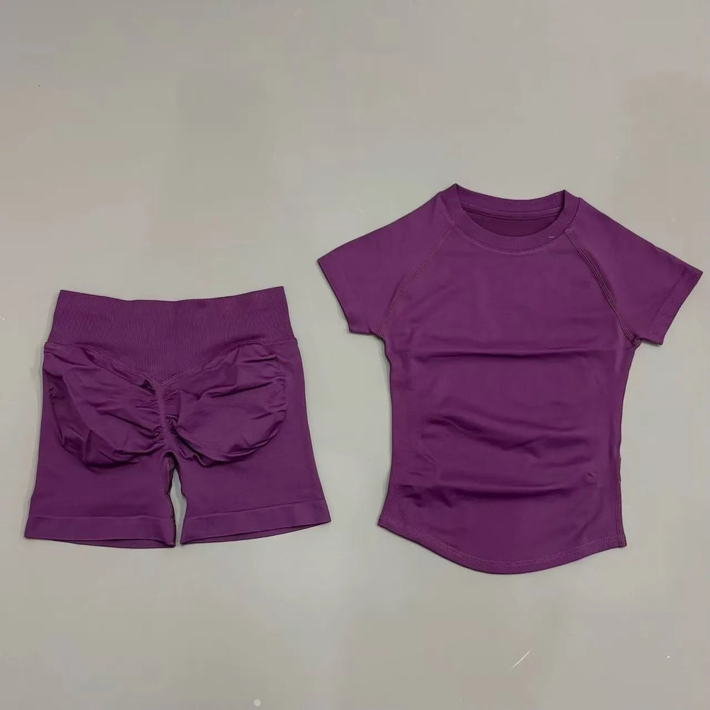 Conjunto deportivo de 2 piezas: top manga corta y calza sin costuras