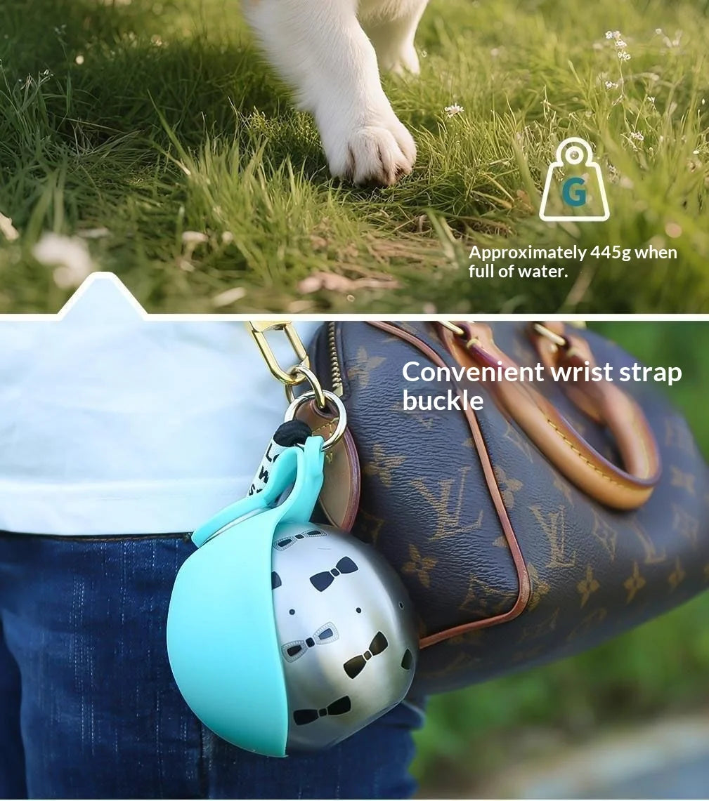 Bebedero Portátil de Acero Inoxidable con Bowl Plegable de Silicona para Perros y Gatos