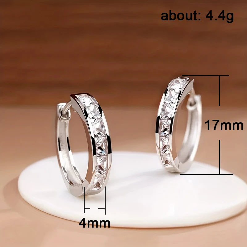 Aros Argolla con Circonias Cuadradas, Diseño Clásico y Elegante