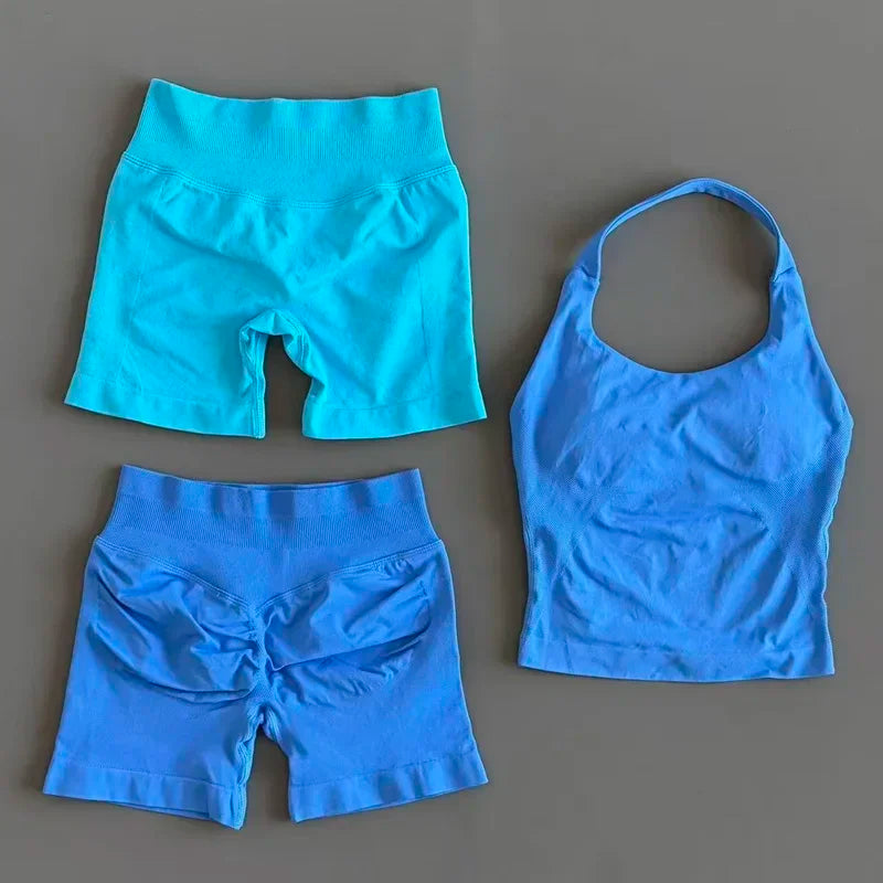 Conjunto Deportivo de 2 Piezas Top Halter y Short Modelador para Mujer