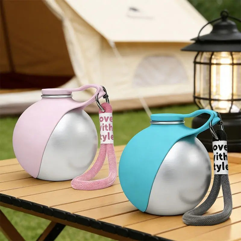 Bebedero Portátil de Acero Inoxidable con Bowl Plegable de Silicona para Perros y Gatos