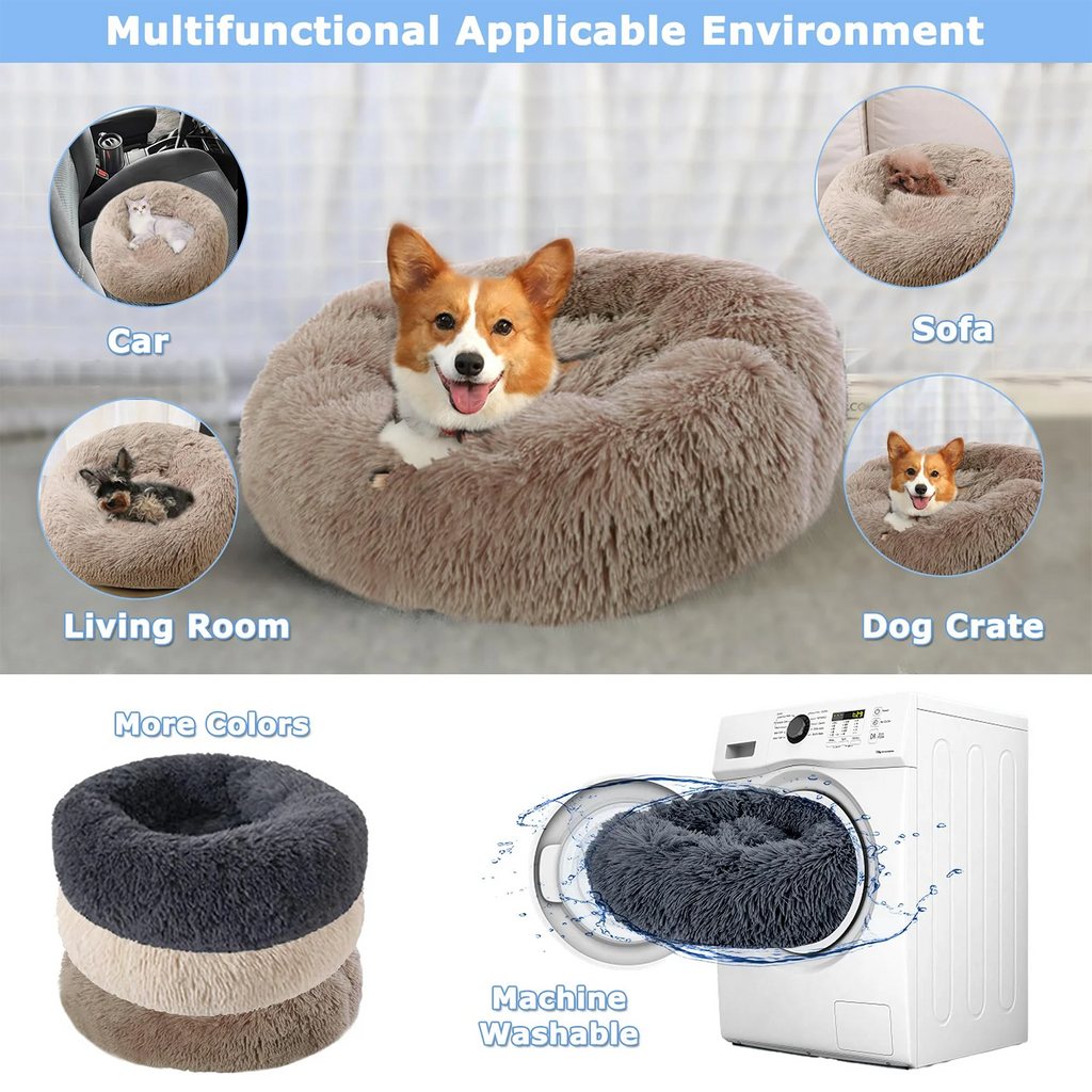 Cama Redonda de Peluche Suave para Perros y Gatos, 6 Tamaños