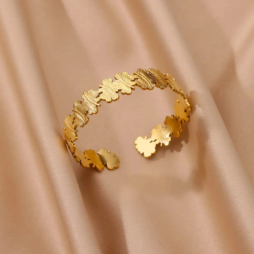 Pulsera Brazalete Abierta de Acero Inoxidable Dorado con Diseño Clásico