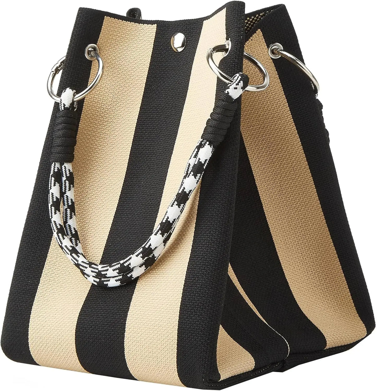 Cartera Tote Mini Tejida a Crochet Rayas Estilo Coreano