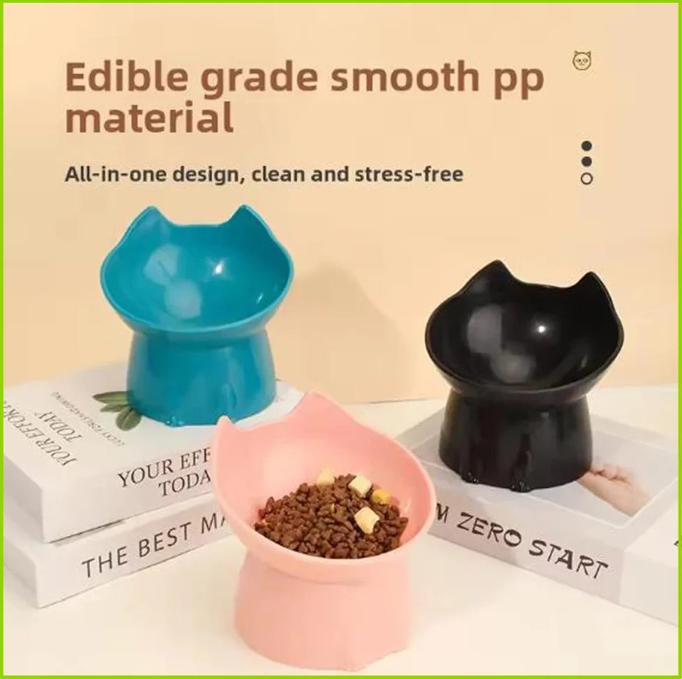 Comedero elevado de plástico con orejas para gatos y perros