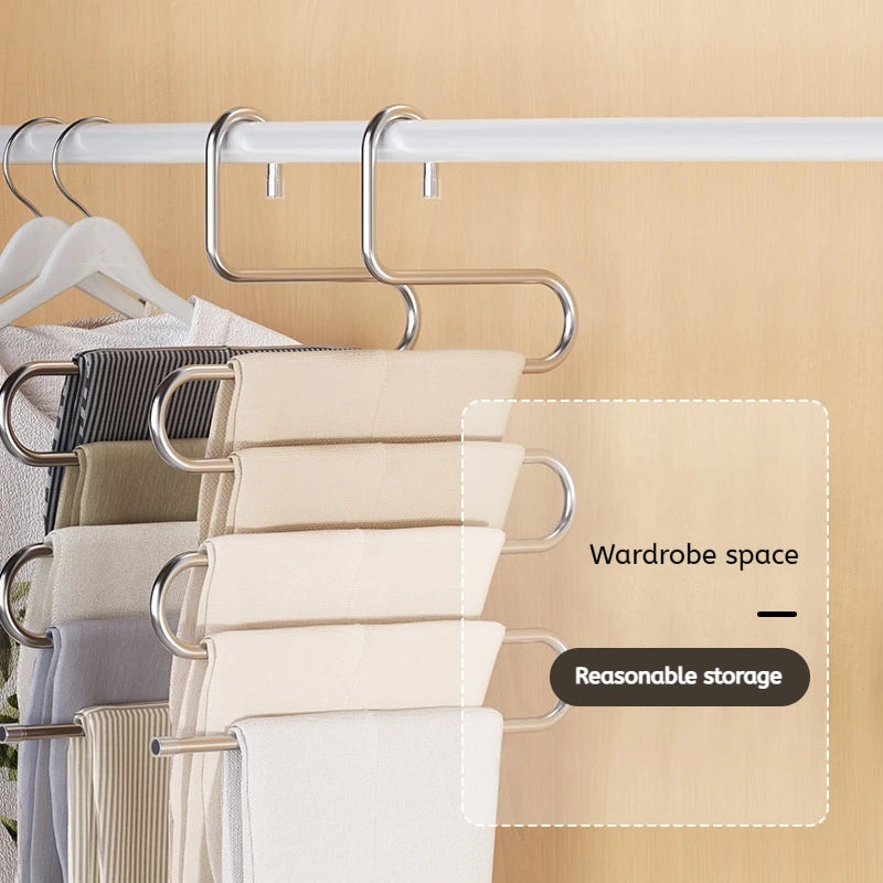 Perchero Plegable de 5 Niveles en Acero Inoxidable para Pantalones y Ropa