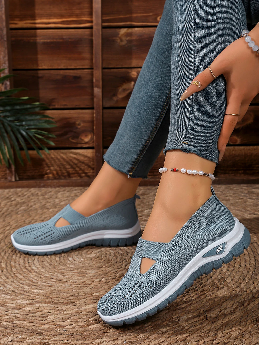 Zapatillas de Mujer Tejidas con Cierre Slip-On y Suela Antideslizante