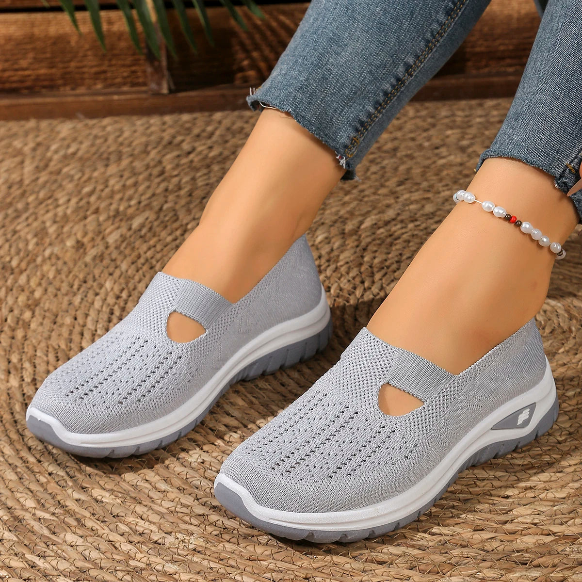 Zapatillas de Mujer Tejidas con Cierre Slip-On y Suela Antideslizante
