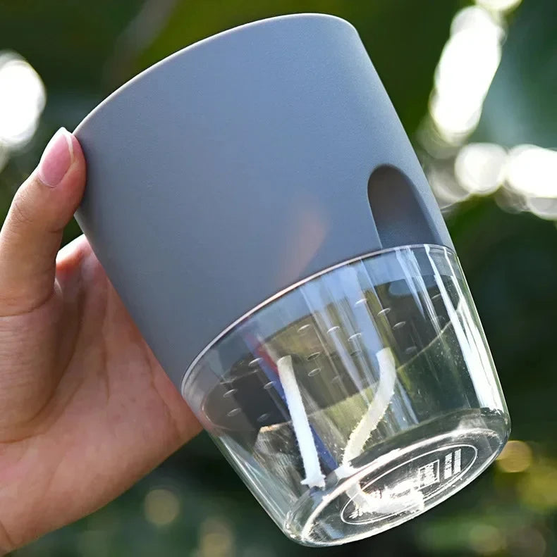 Maceta Autorregante Transparente Doble Capa con Mecha de Algodón