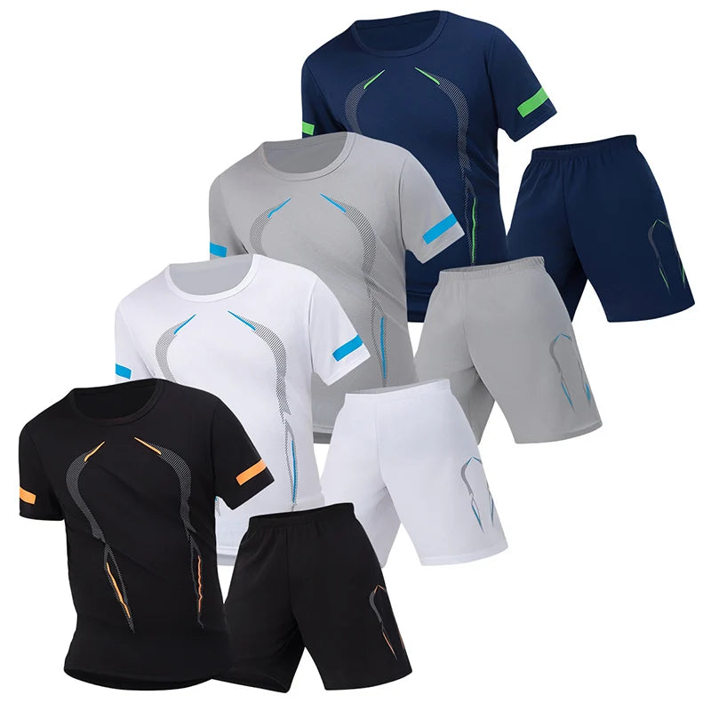 Conjunto deportivo de remera y short para hombre, secado rápido - talles grandes