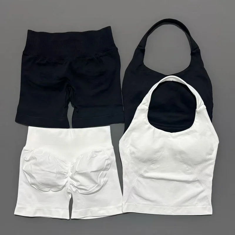 Conjunto Deportivo de 2 Piezas Top Halter y Short Modelador para Mujer