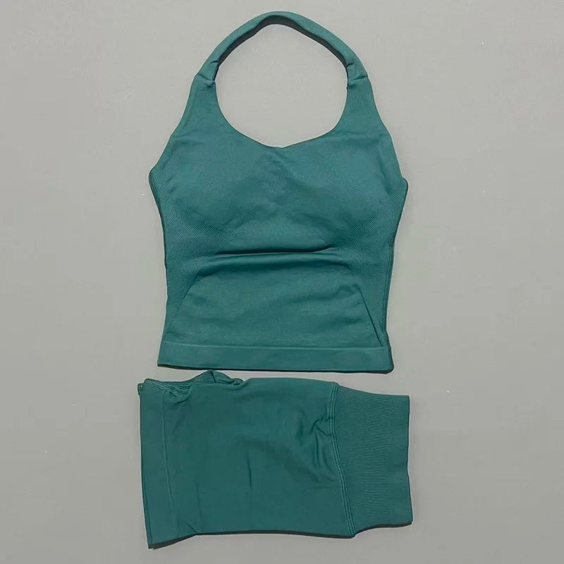 Conjunto Deportivo de 2 Piezas Top Halter y Short Modelador para Mujer
