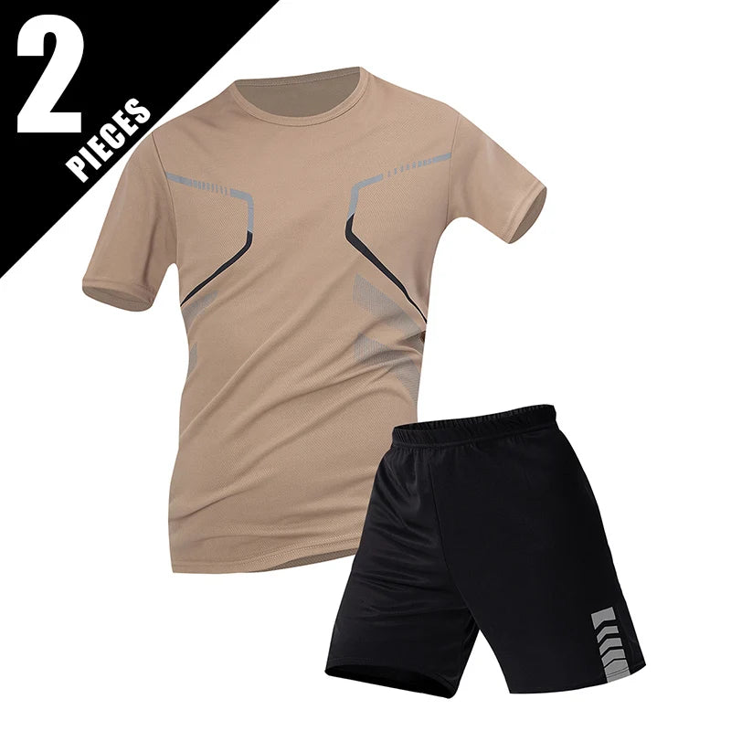 Conjunto deportivo de remera y short para hombre, secado rápido - talles grandes