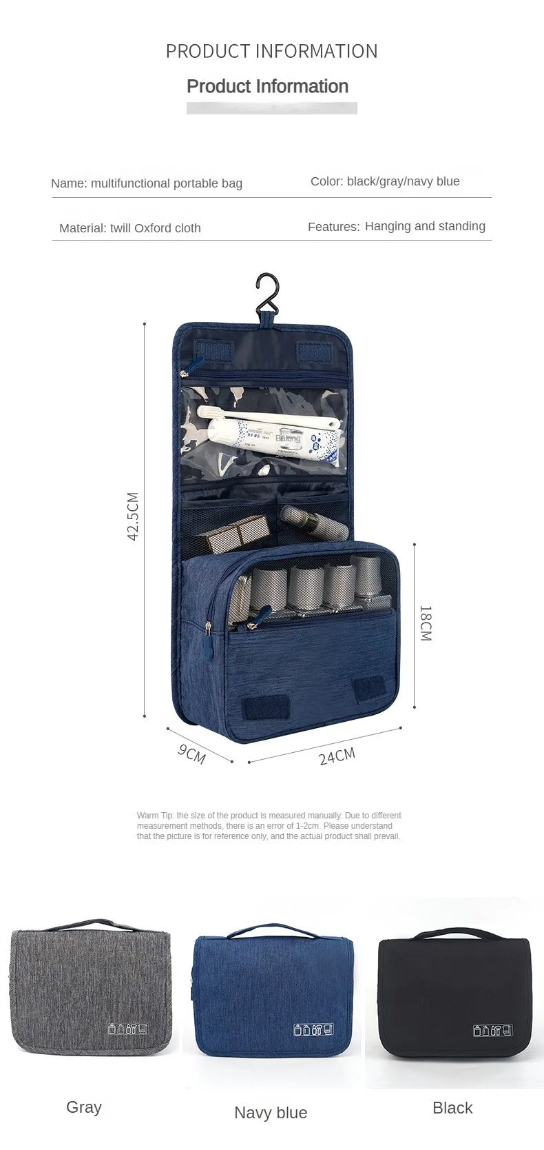 Neceser de Viaje Impermeable con Gancho para Colgar