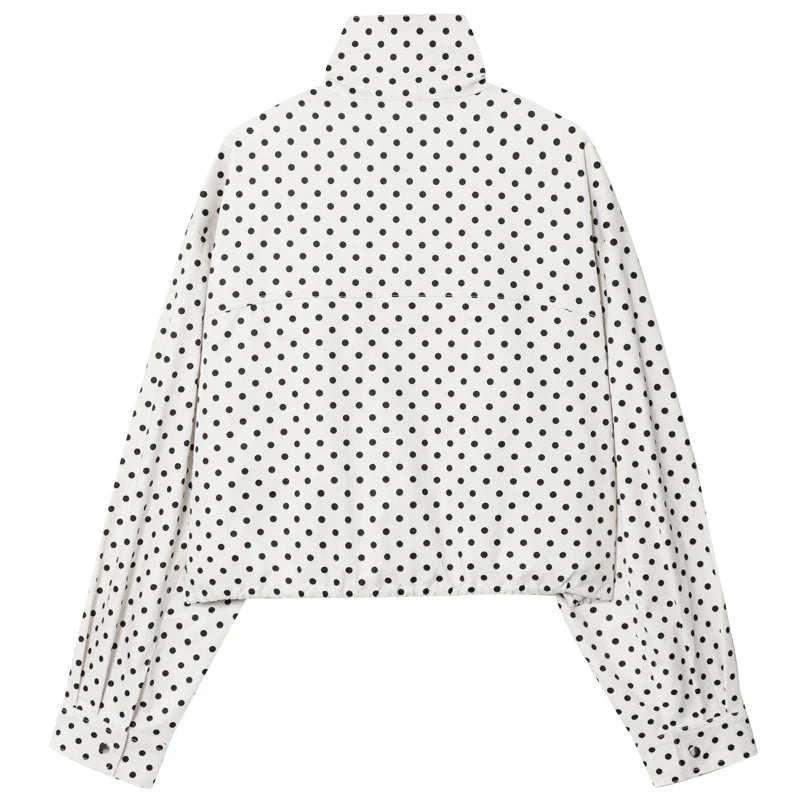 Campera Bombardera Oversize de Lunares para Mujer, Corte Crop con Cierre