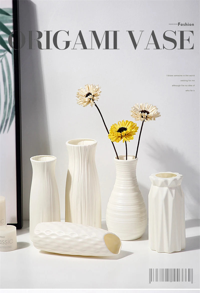 Florero de Plástico Nórdico Compacto para Flores y Decoración