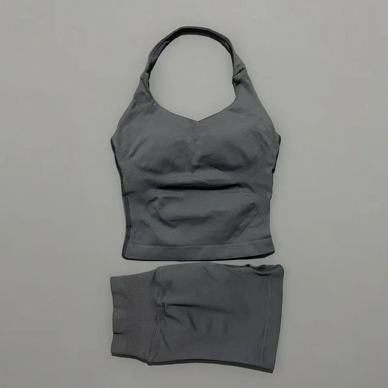 Conjunto Deportivo de 2 Piezas Top Halter y Short Modelador para Mujer