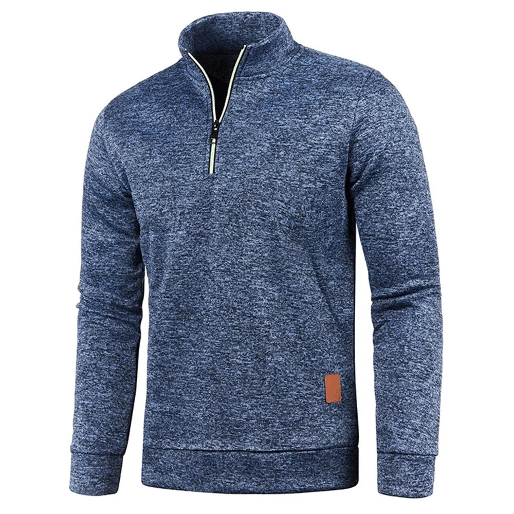 Buzo de Hombre con Media Cremallera y Cuello Alto, Tejido Grueso Liso