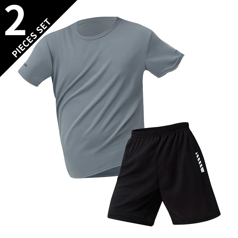 Conjunto deportivo de remera y short para hombre, secado rápido - talles grandes