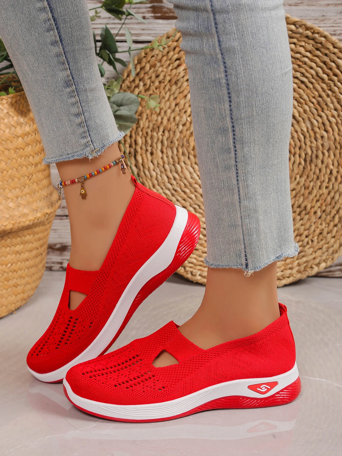 Zapatillas de mujer tejidas, livianas y transpirables