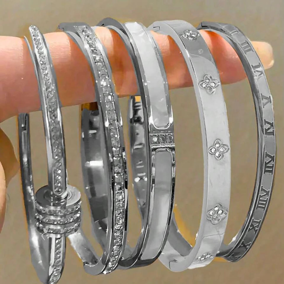 Set de Pulseras de Acero Inoxidable con Circonia para Mujer