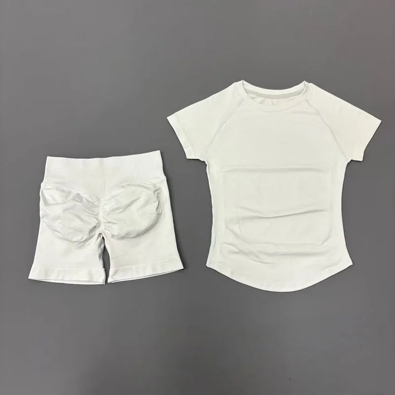 Conjunto deportivo de 2 piezas: top manga corta y calza sin costuras