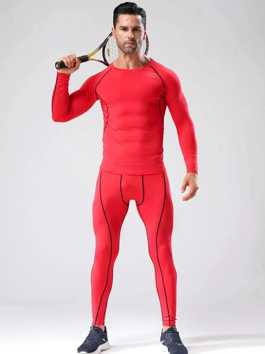 Conjunto deportivo de compresión para hombre, remera y calza elastizada