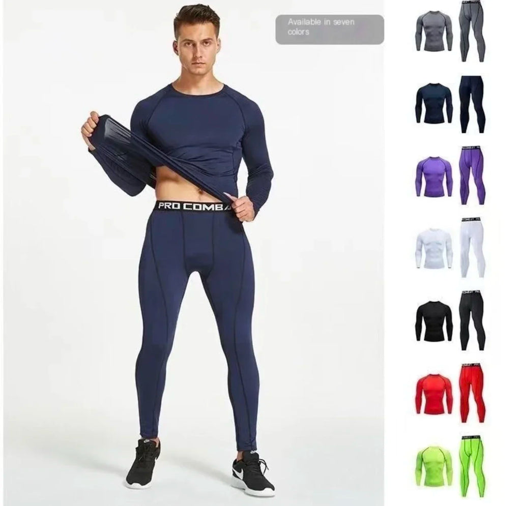 Conjunto deportivo de compresión para hombre, remera y calza elastizada