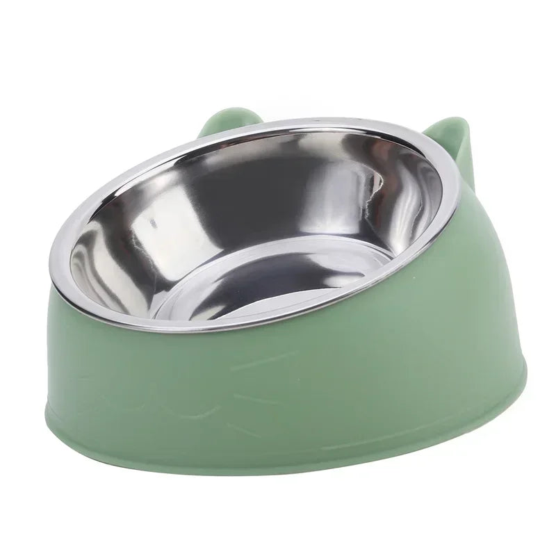 Comedero Doble Inclinado de Acero Inoxidable para Gatos y Perros Pequeños