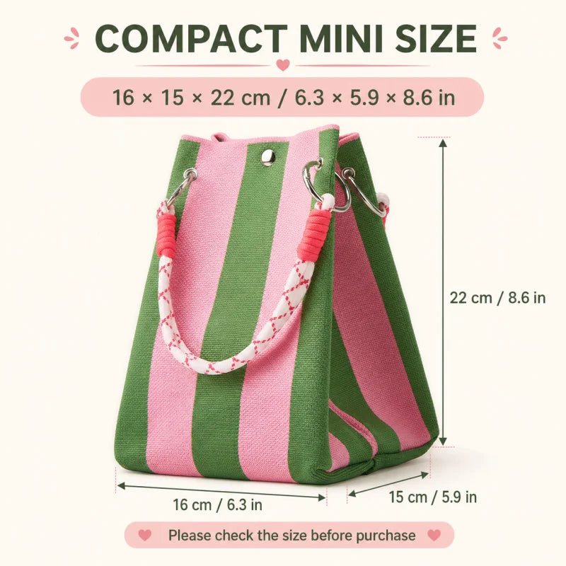 Cartera Tote Mini Tejida a Crochet Rayas Estilo Coreano
