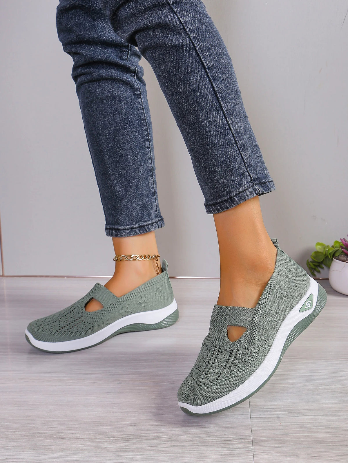 Zapatillas de mujer tejidas, livianas y transpirables