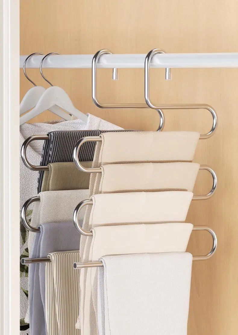 Perchero Plegable de 5 Niveles en Acero Inoxidable para Pantalones y Ropa