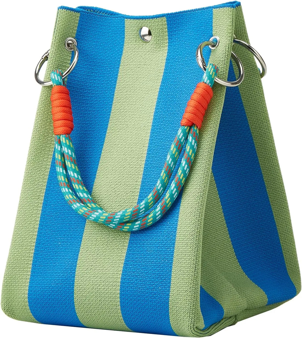 Cartera Tote Mini Tejida a Crochet Rayas Estilo Coreano